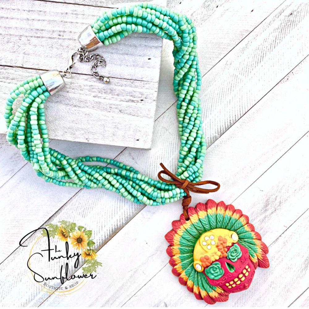OUT OF STOCK Chunky Indian Sugar Skull Beaded Necklace